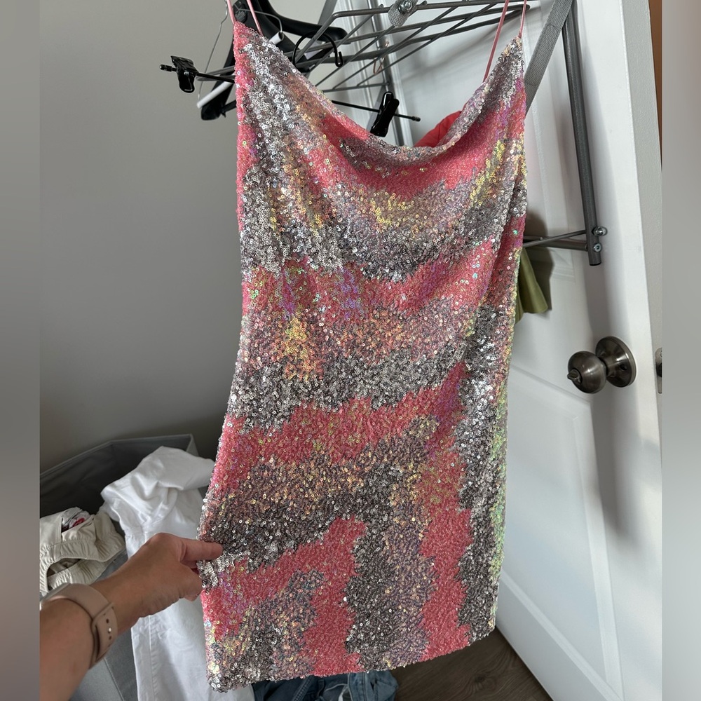 NWT Sequin Cowl Neck Mini Dresss - Picture 11 of 17